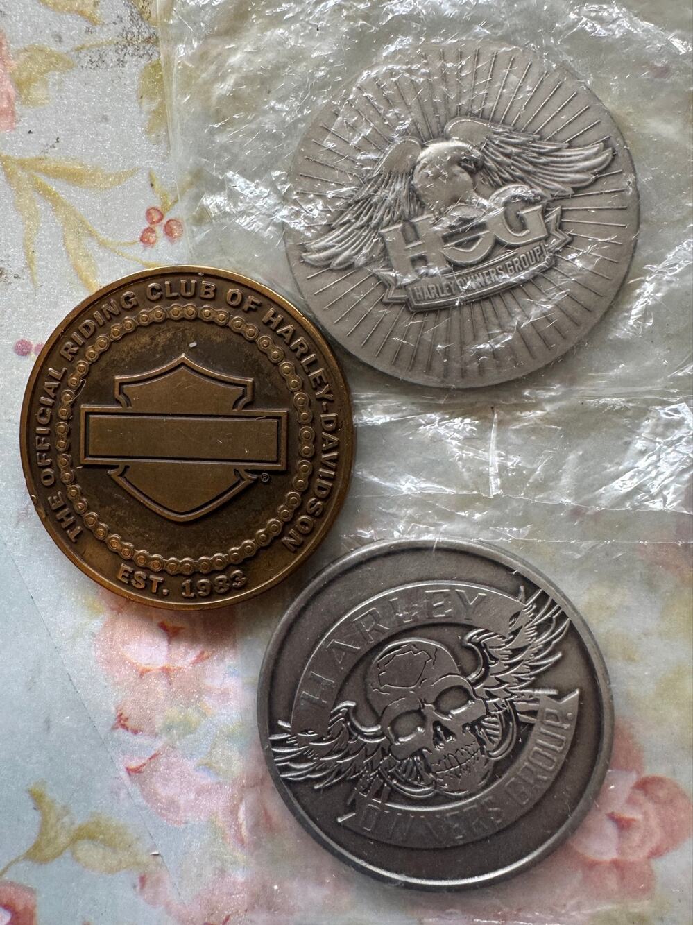 Harley-Davidson HOG Challenge Coin Lot of 3 Eagle Winged Skull Bar & Shield